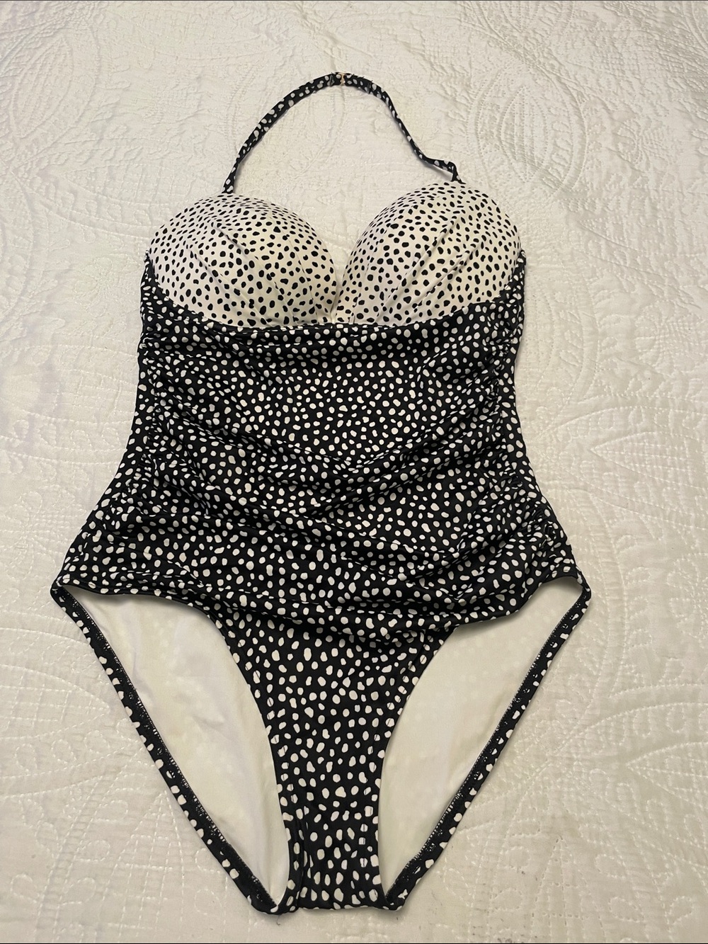 Victoria’s Secret THE ANGEL One-Piece  Black & White Polka Dot Halter Swimsuit